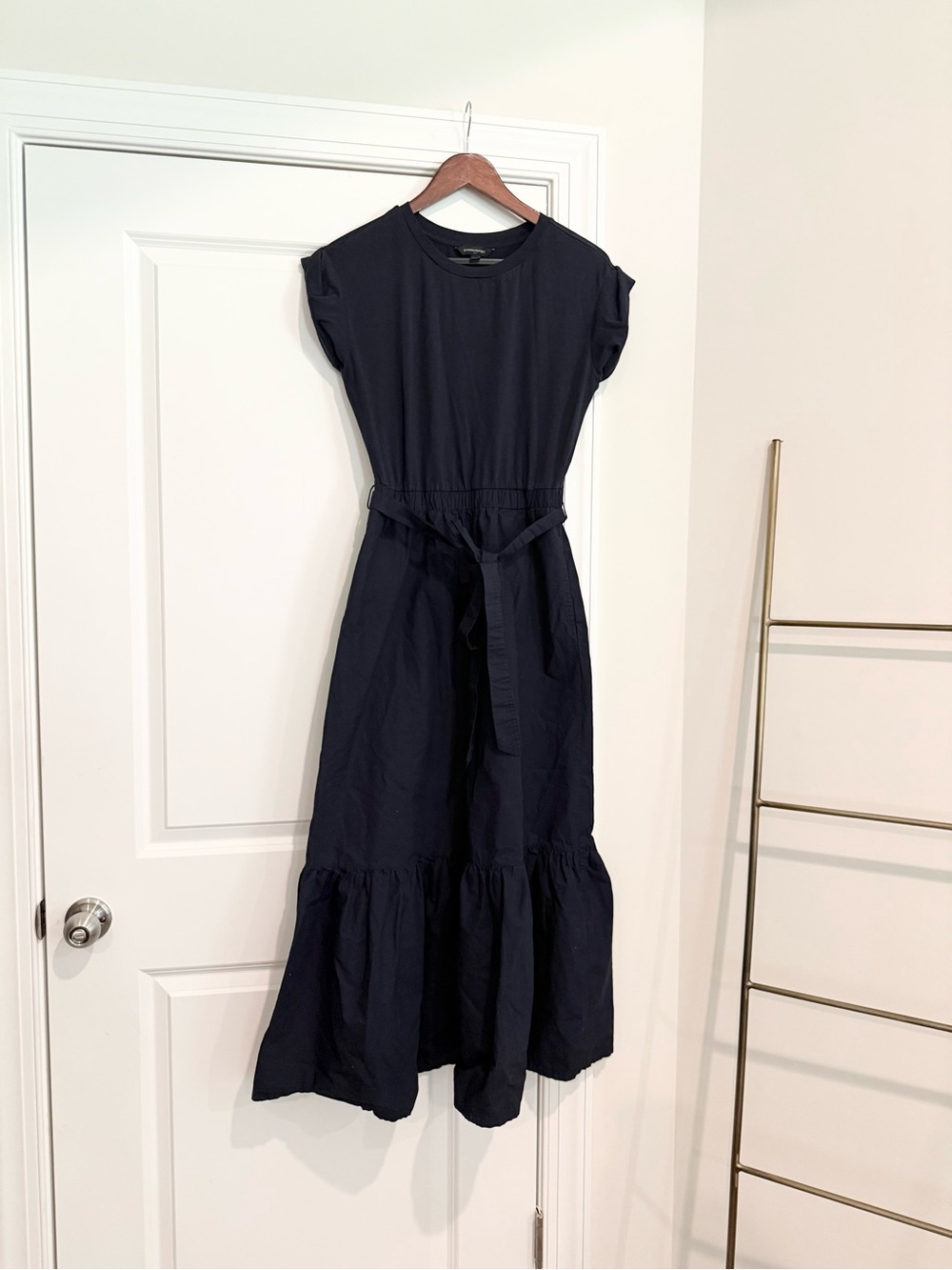 Banana Republic Mixed Media Tiered Maxi Dress with Self Tie Belt